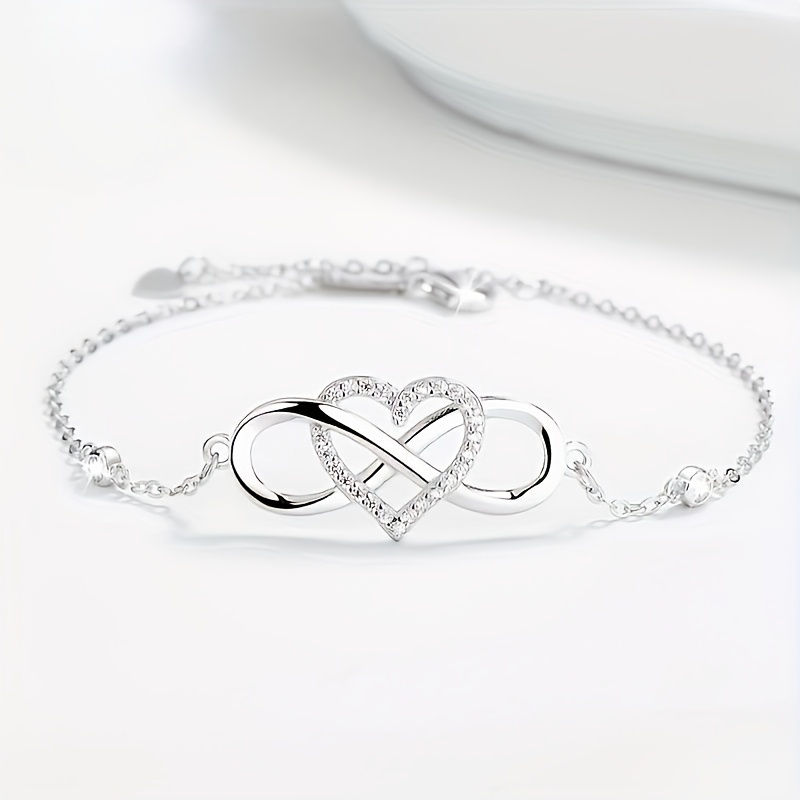 TEMU 1pc Fashion Women's Bracelet, Elegant Sexy Infinity Symbol Heart Bracelet - Inlaid Synthetic Zirconia, Suitable For Daily , Parties, Vacations,