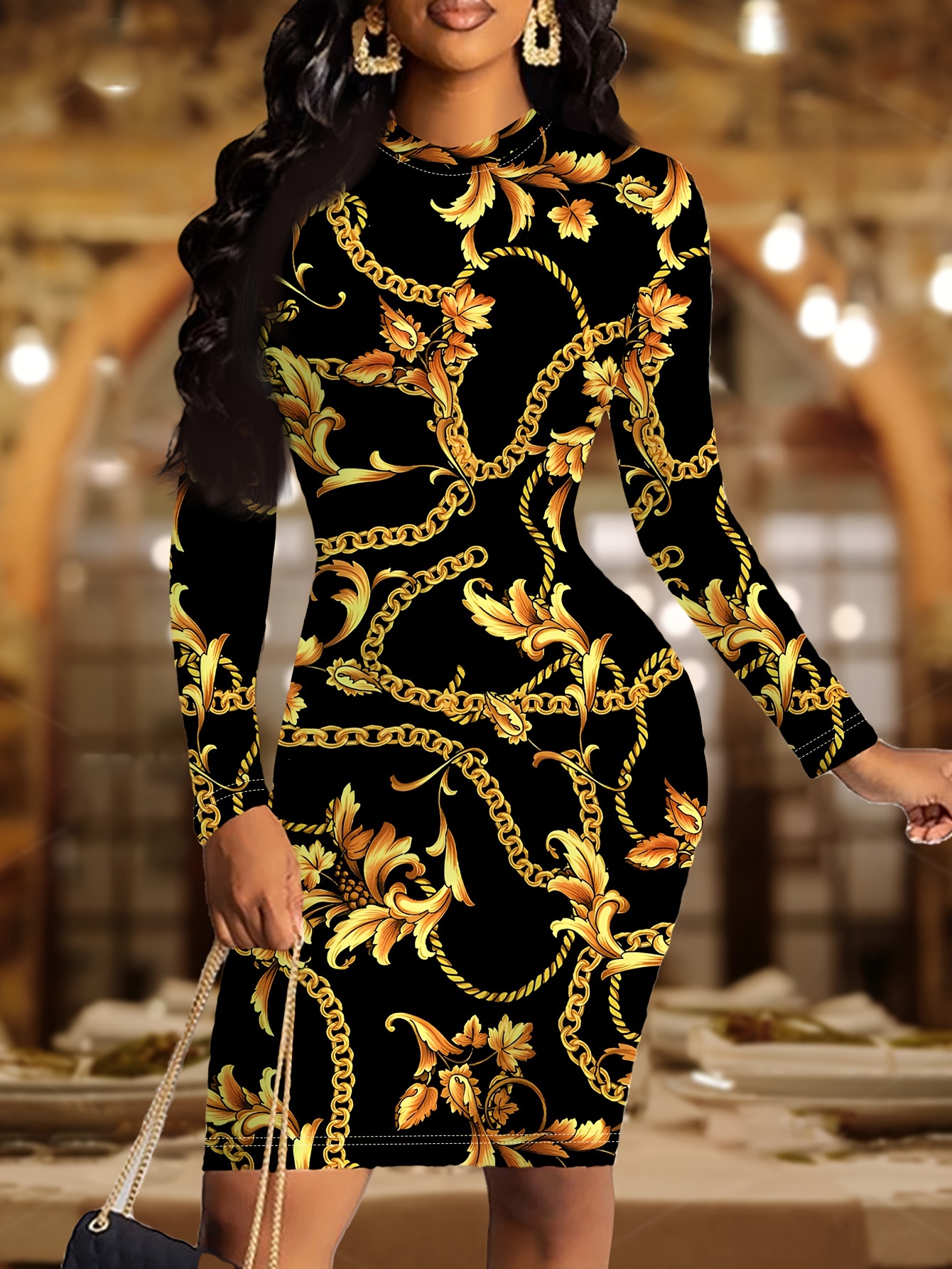 elegant directional fashion round neck long sleeve dress - Temu Ghana