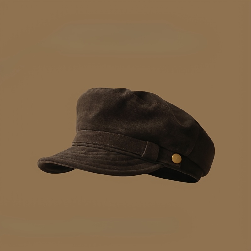 TEMU Retro Fleece Women's Octagonal Hat, Autumn Winter All-match Temperament Newsboy , Flat Top Duckbill , British Style Painter Hat