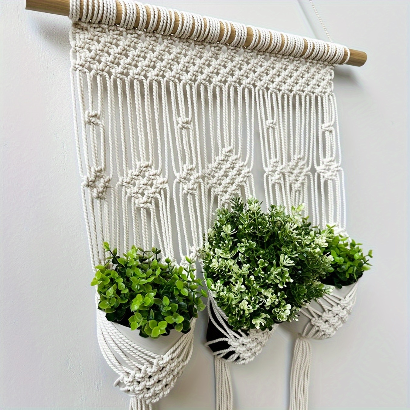 Petutu Fioriera in macramè, decorazione bohémien, in corda di cotone, per vasi di fiori e piante, per interni ed esterni, soffitti, balconi e terrazze, lunghezza 85 cm