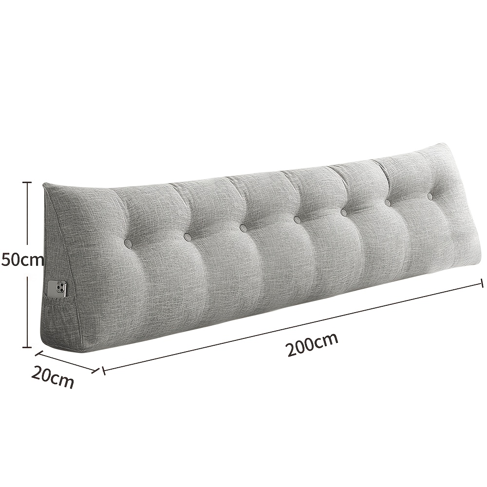 200cm Triangular Wedge Headboard Pillow, Long Backrest Support For Reading With Side Pockets, Linen Bolster Pillow With Removable Cover For Bed, Dorm, Or Sofa (light Grey)