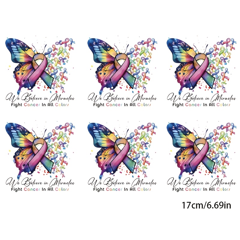 TEMU 6pcs Of Breast Awareness Ribbon Ironing/sewing Patch-multicolor (pink, Blue, Green, Yellow, Black, White) With And Ribbon, Durable Vinyl Diy