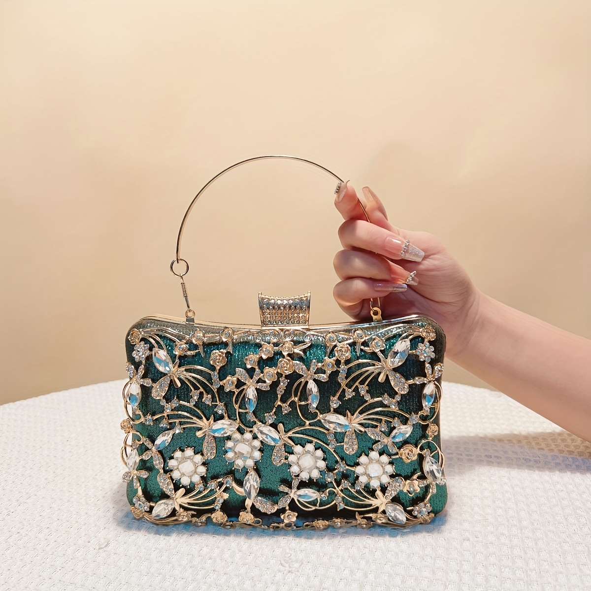 Women’s Rattan Acrylic Clutch Purse Woven Pattern Evening Bag for Party Wedding Summer Crochet Rattan Clutch Bag - Acrylic Box, Wedding  main image 2