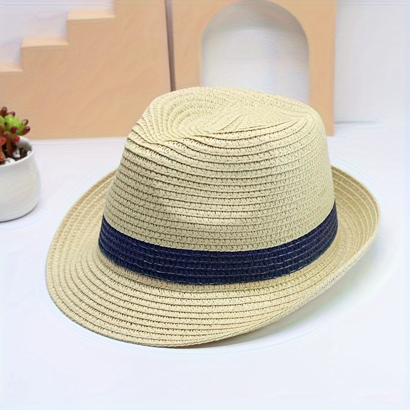 

1pc Children's Unisex Foldable Rolled Brim Panama Straw Hat, For Outdoor Activities And Party, For Boys Girls