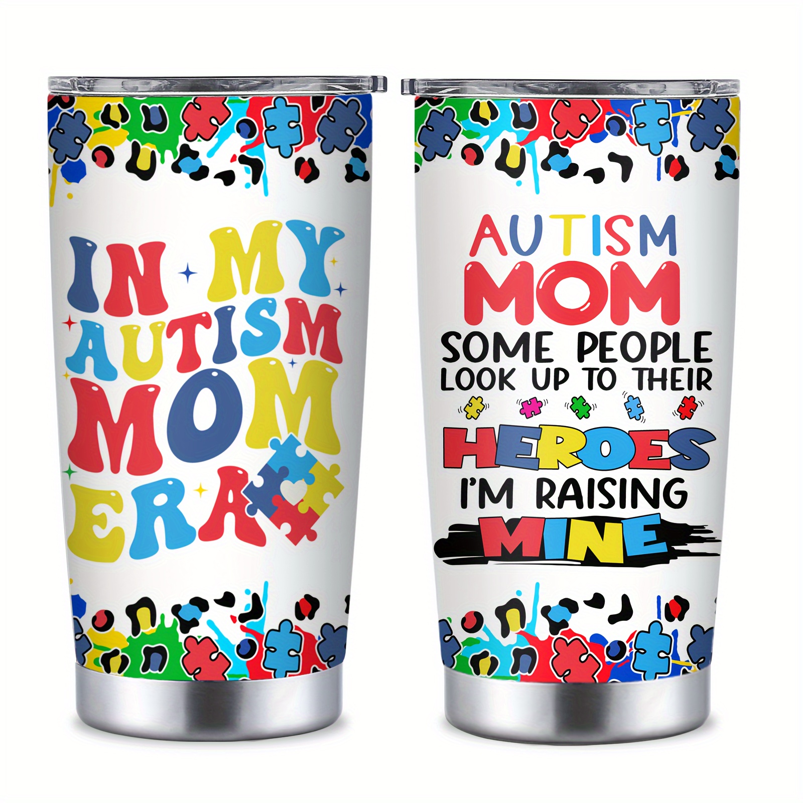 TEMU Autism Awareness Tumbler I Love With Autism, Colorful Puzzle Piece Cup Autism Tumbler Cup, Gift For Autism Mom, Autism Kids, Autism Awareness Coffee Cup Stainless Steel Tumbler 20oz