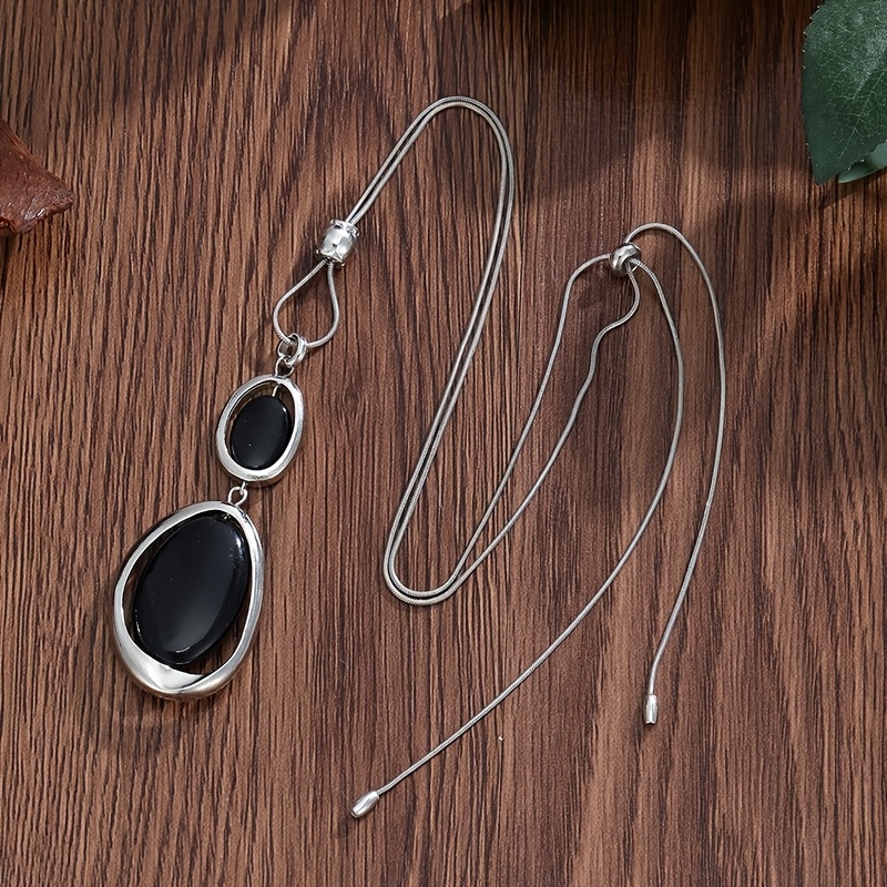 TEMU 1pc Fashion Geometric Black Artificial Stone Pendant Necklace For Women Additions
