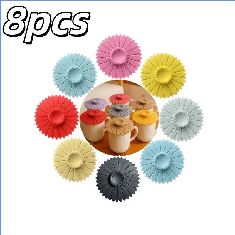 TEMU Flower Silicone Cup Sleeves (7pcs Set - 8pcs Set), Reusable Silicone Cup Lids, Food-grade Silicone Cup Covers, Suitable For Mugs, Coffee Cups,