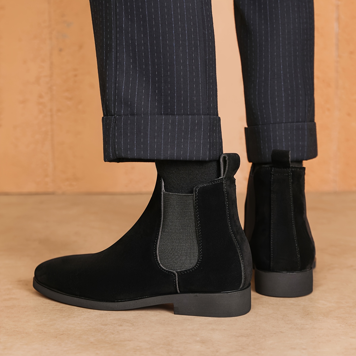 Men'S Classic Square Toe Chelsea Boots - All-Season Faux Ankle Dress Boots with Elastic Slip-On Closure, Solid Color, Rubber Sole, Fabric Lining for Daily & Business Wear
