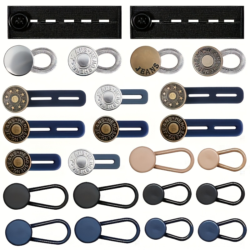 E-shop 24 Stück Knopfverlängerungen, 6 Größen Hosenbund-Stretchers, flexible, verstellbare elastische Taillenbund-Verlängerungen, geeignet für Hosen,