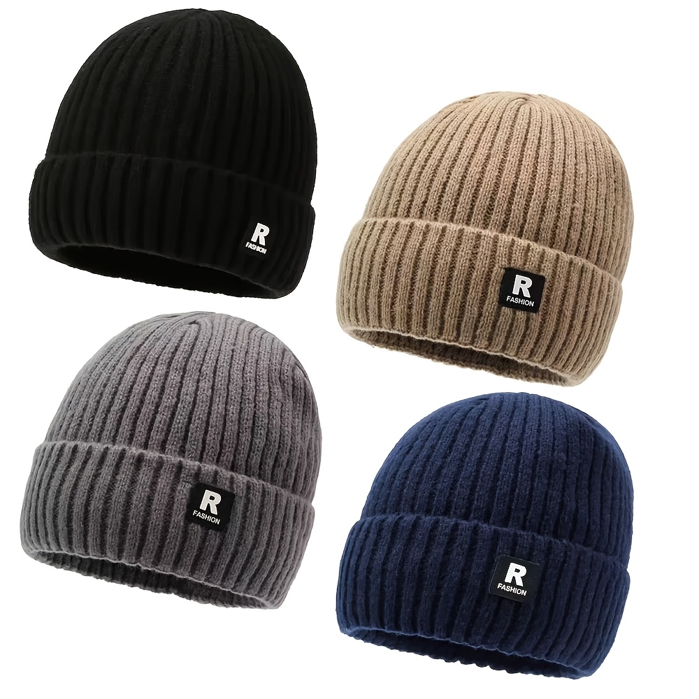 TEMU 4pcs/set Winter Fleece Lined Knit Beanie For Men Women, Warm Thick Soft Ribbed Skull , Cold Weather Daily Wear, Outdoor Running Cycling Hiking