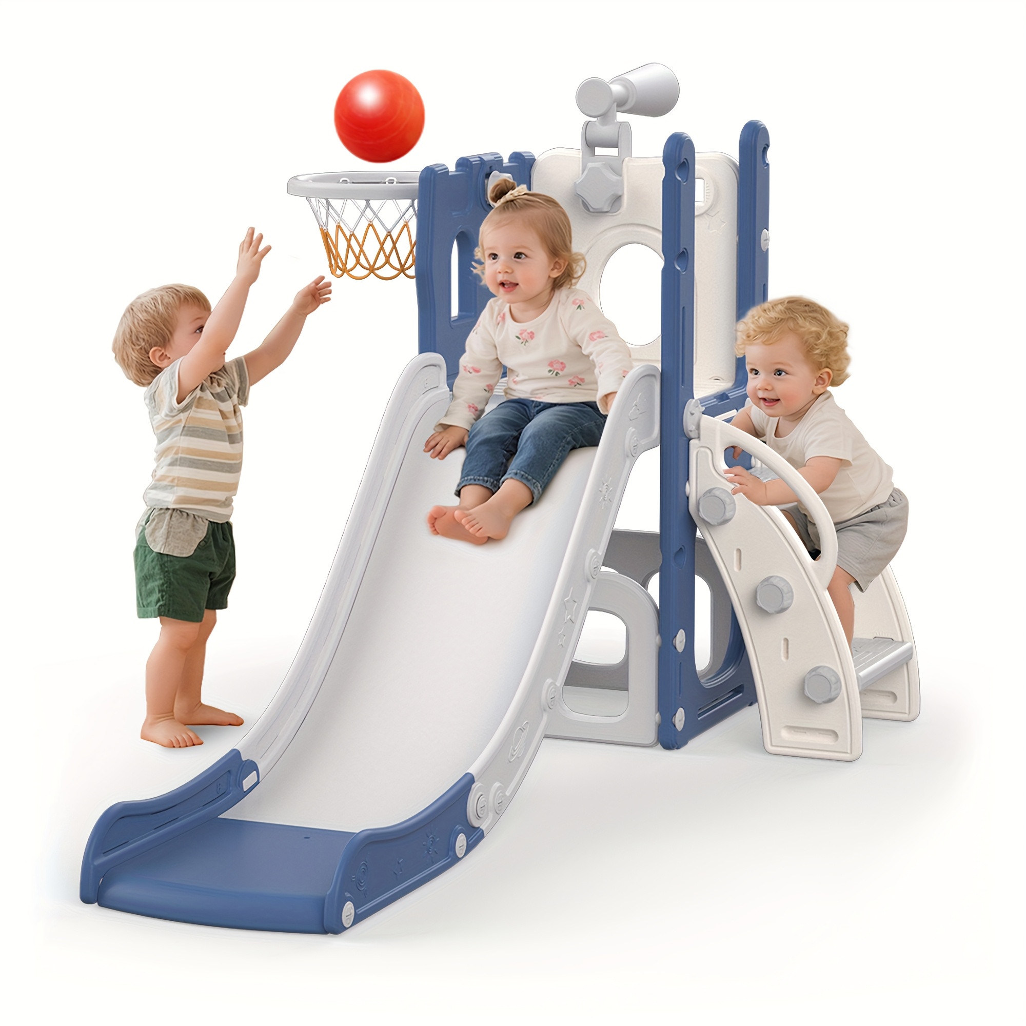 Toddler Slide, Kids' Climbing And Slide Set With Basketball Hoop And Telescope, Indoor/outdoor Climbing Slide For Boys And Girls, Playground Toy, Fun Gift For Kids