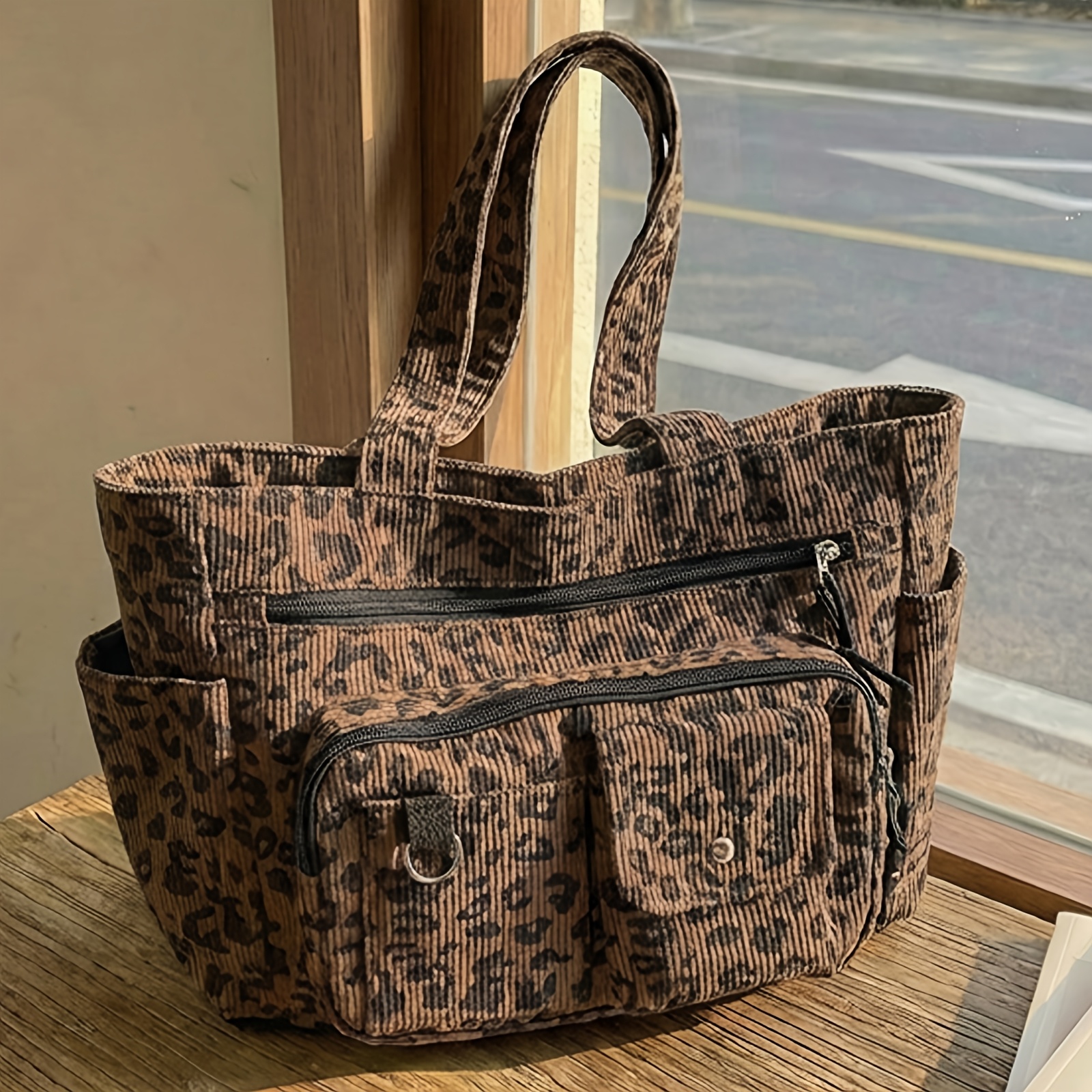 バッグ LEOPARD PATTERNED CORDUROY SHOULDER BAG new corduroy fashion vintage style leopard print large - Temu