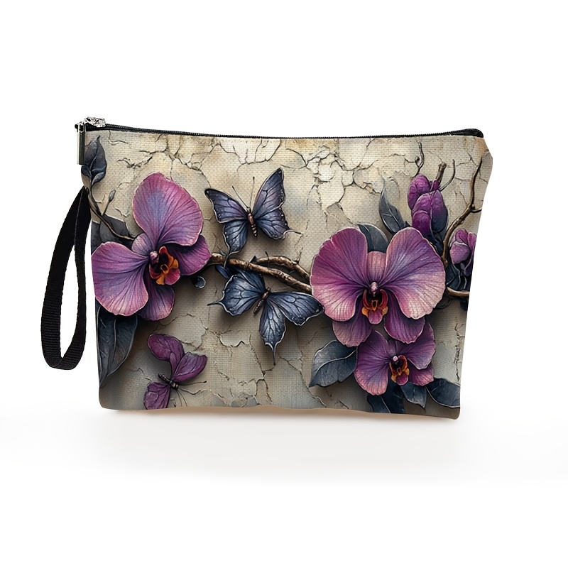 E-shop ., Unisex Handtasche für Erwachsene, gemischtes Blumen- und Schmetterlingsdesign, für , Snacks, Geldstücken - Robuster Reißverschluss