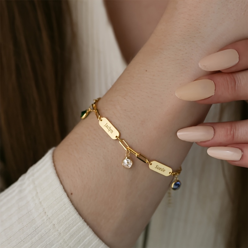 Custom Name & Birthstone Charm Bracelet — 18K Gold Plated Gift