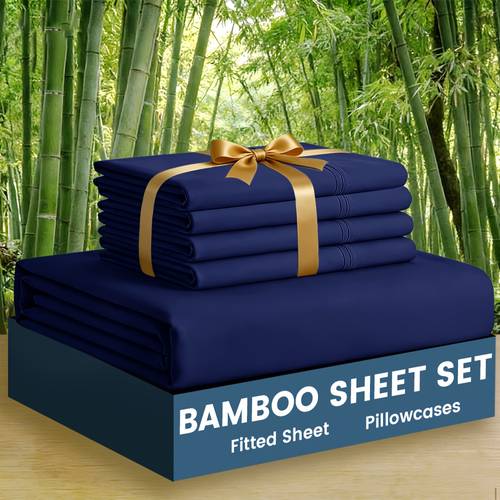 3/5pcs Bamboo Cooling Sheet Set - Ultra Soft & Breathable, Deep Pocket, Double Stitching, , Fit For , Fitted Sheet And Pillowcases - Hotel Quality