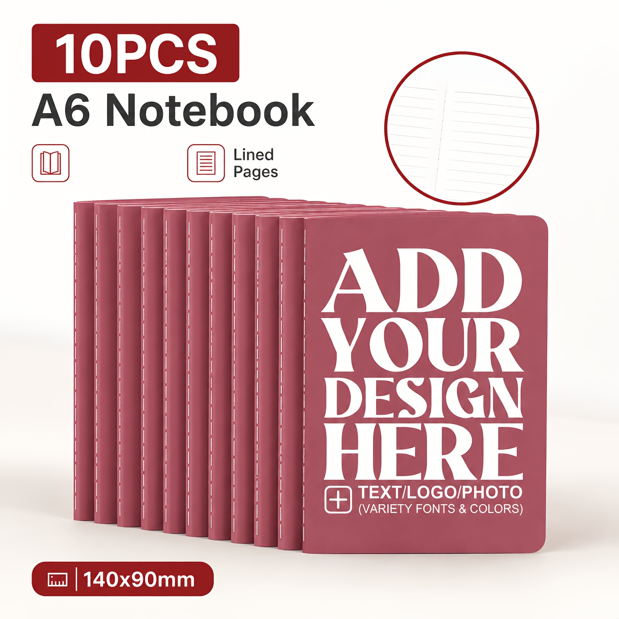 TEMU 10 cuadernos A6 personalizados con rayas, diarios de bolsillo personalizados con texto , libros de notas y portátiles de 140 x 90 mm para , , de