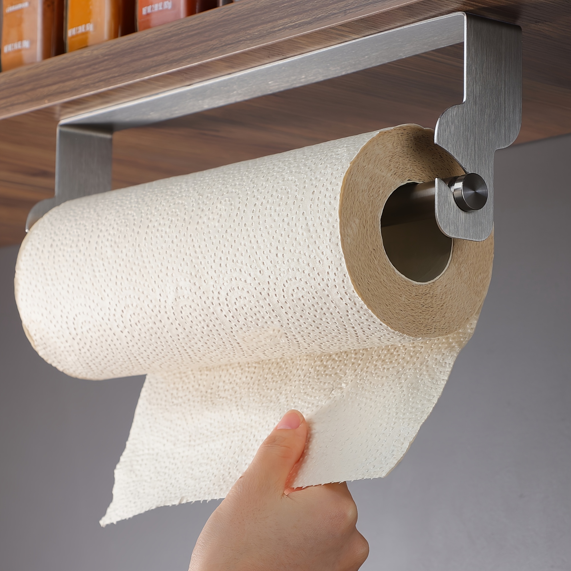1 Edelstahl-Küchenpapierhalter, selbstklebend, rostfrei, bohrfreie Montage, wandmontiert, einhändiges Abreißen,…: retailer-supplied image