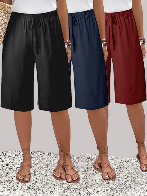 womens plus size shorts set of 3 solid color beach pants