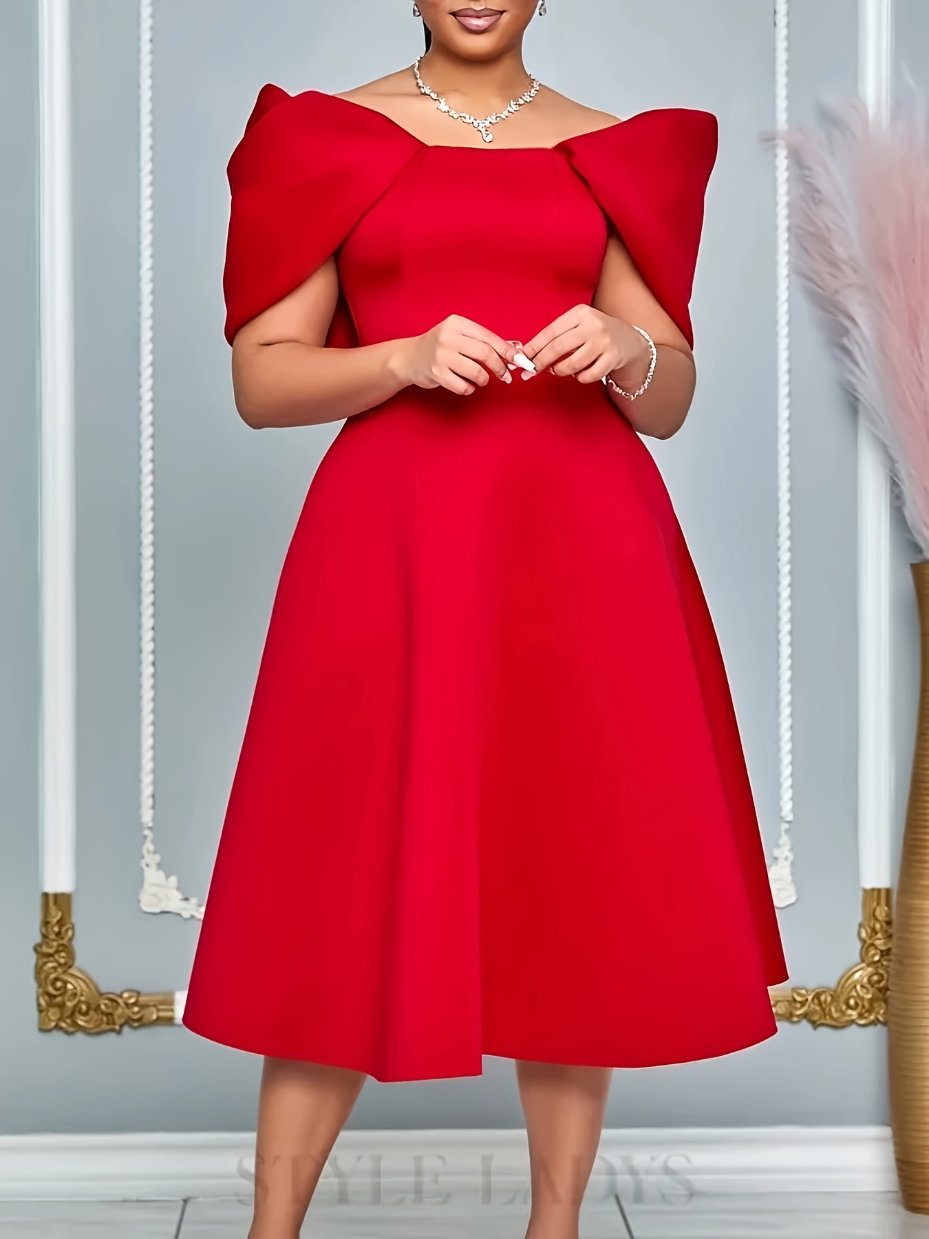 womens elegant shoulder party dress a line knee length - Temu
