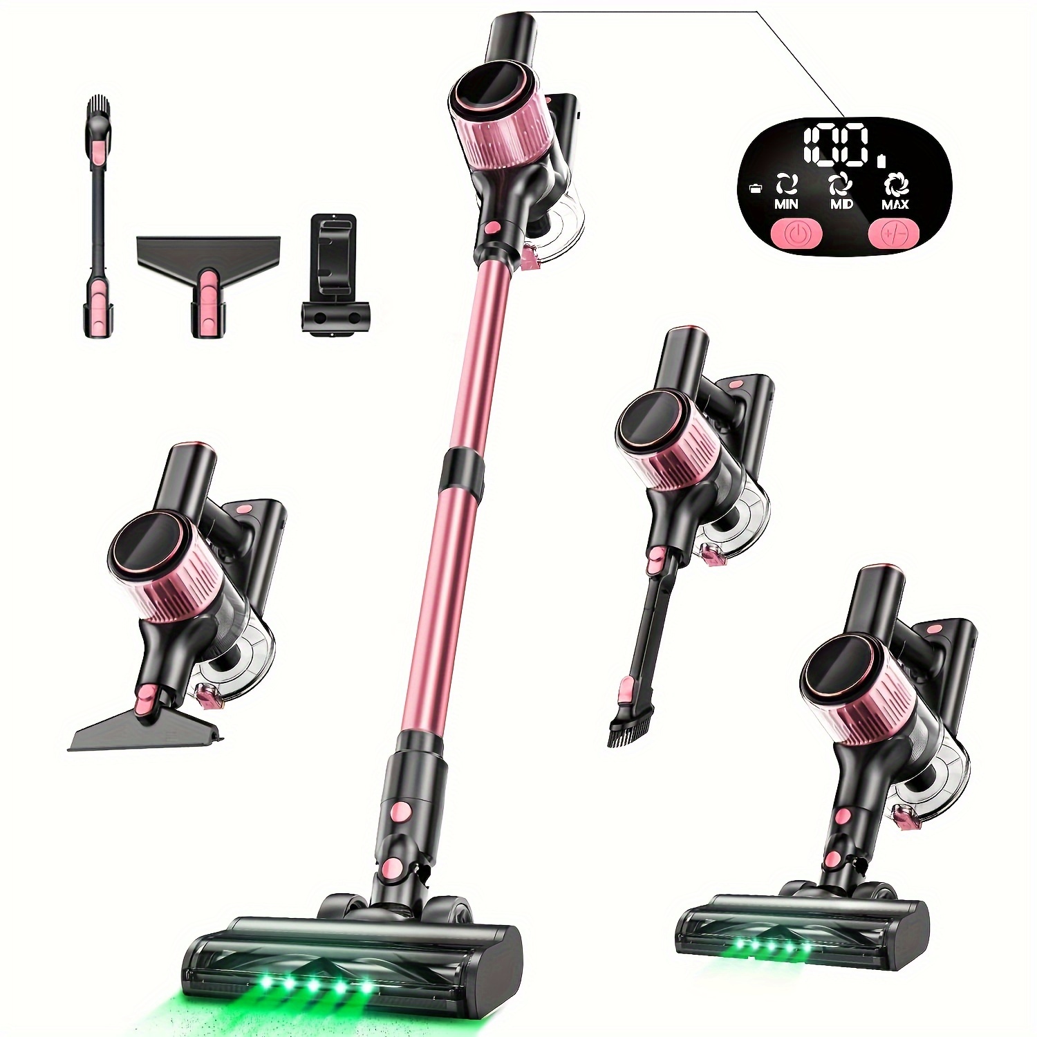 

Cordless Vacuum Cleaner, 30kpa Vacuum Cleaners For Home, 3 Suction , Ultra-lightweight Anti-tangle Stick Vacuum Cleaner With Led Display For Carpet And Floor, Pet Hair, Pink