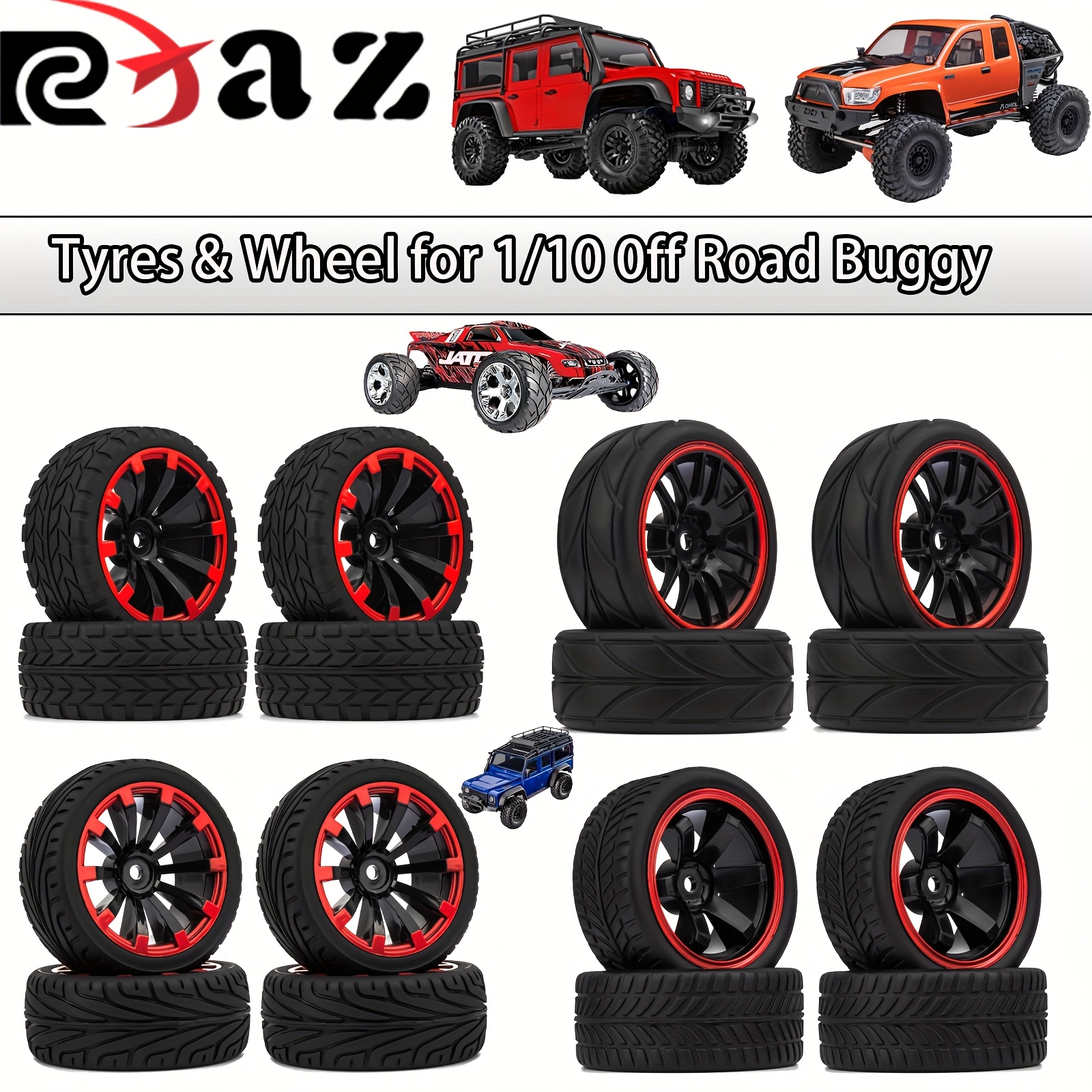 Juego De 4 Neumáticos RC Todoterreno Con Llantas De 6 Agujeros – Goma De Alta Calidad Para Coches 1:10, Compatible Con HSP, Traxxas, Tamiya