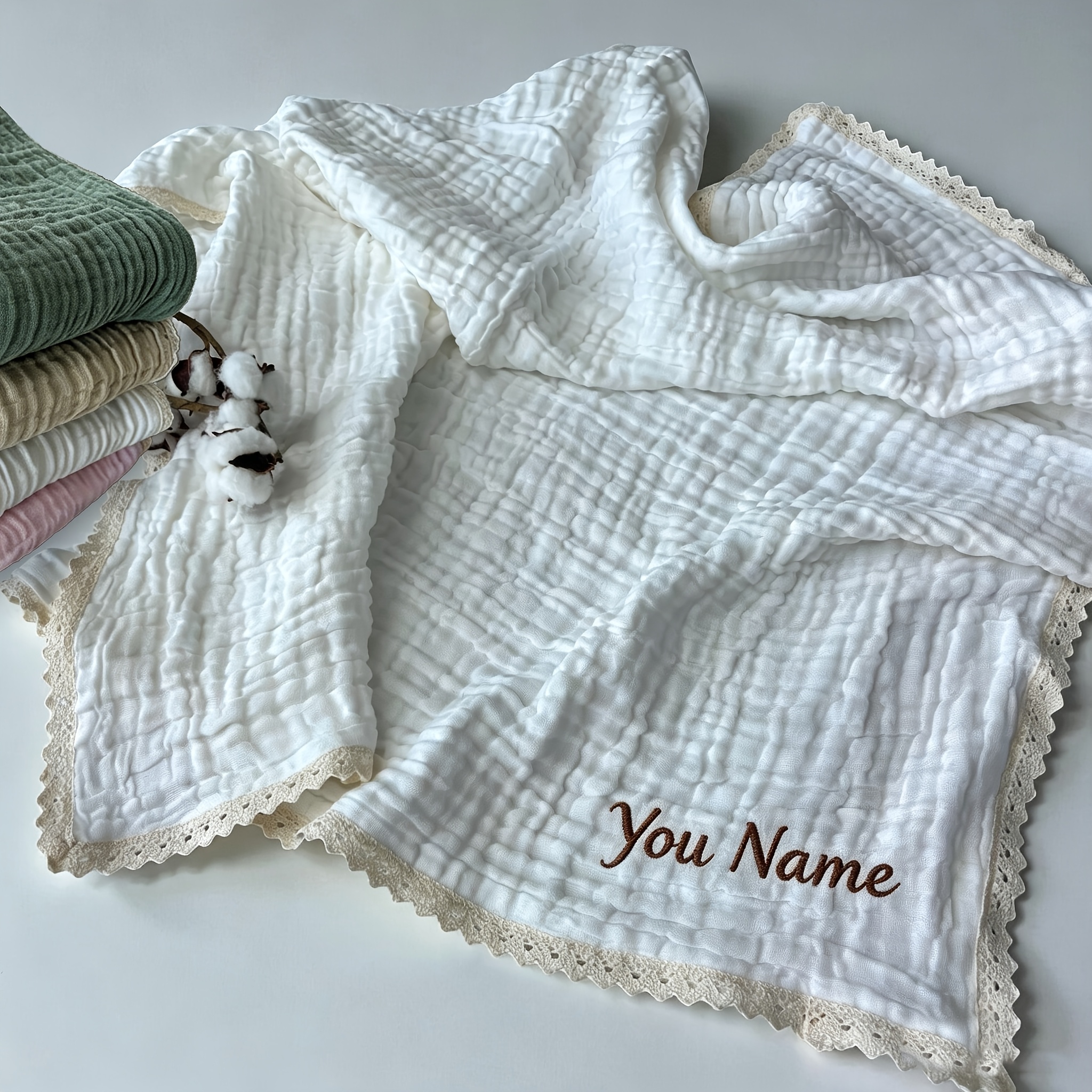 TEMU Embroidered Name Personalized Custom Throw Blanket, Gauze Blanket, 6-layer Gauze Blanket, Summer Bath Towel, Thickened And Extra Large, 6-layer