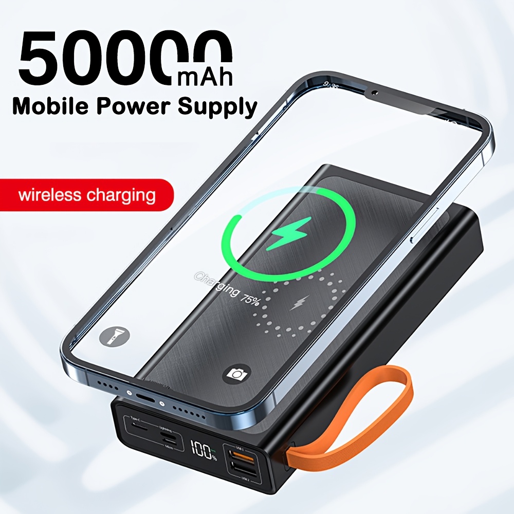 

Portable Fast Charger 50000mah Mobile Power Bank - Portable Battery With 4 Built-in Cables, Fast Charging Battery Pack Compatible For 15 14 13 Samsung Phones And More