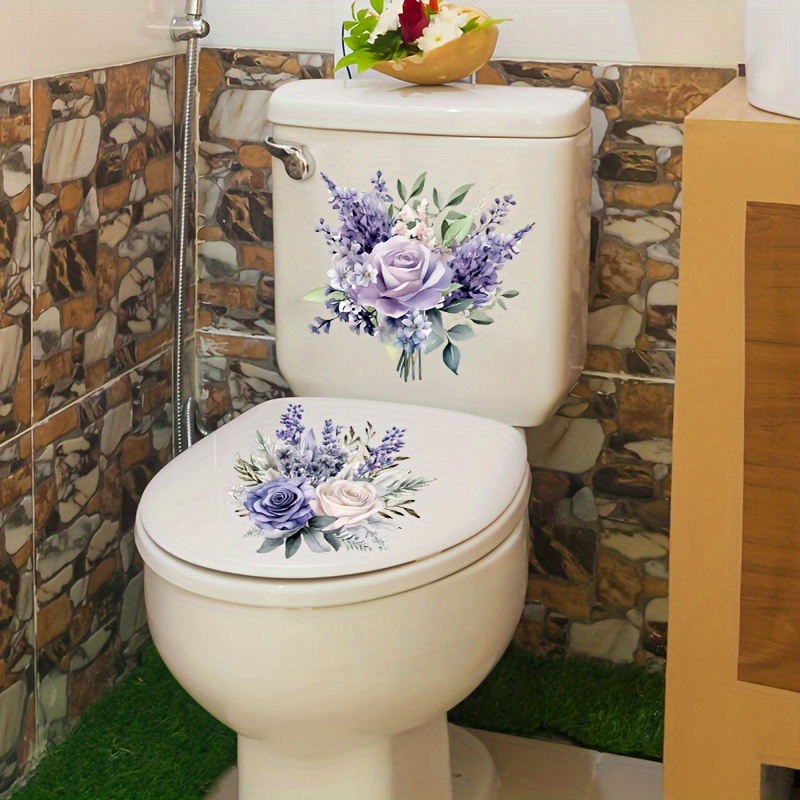 Flower Leaves Toilet Cover Sticker Decals,Flower Leaf Bird Waterproof