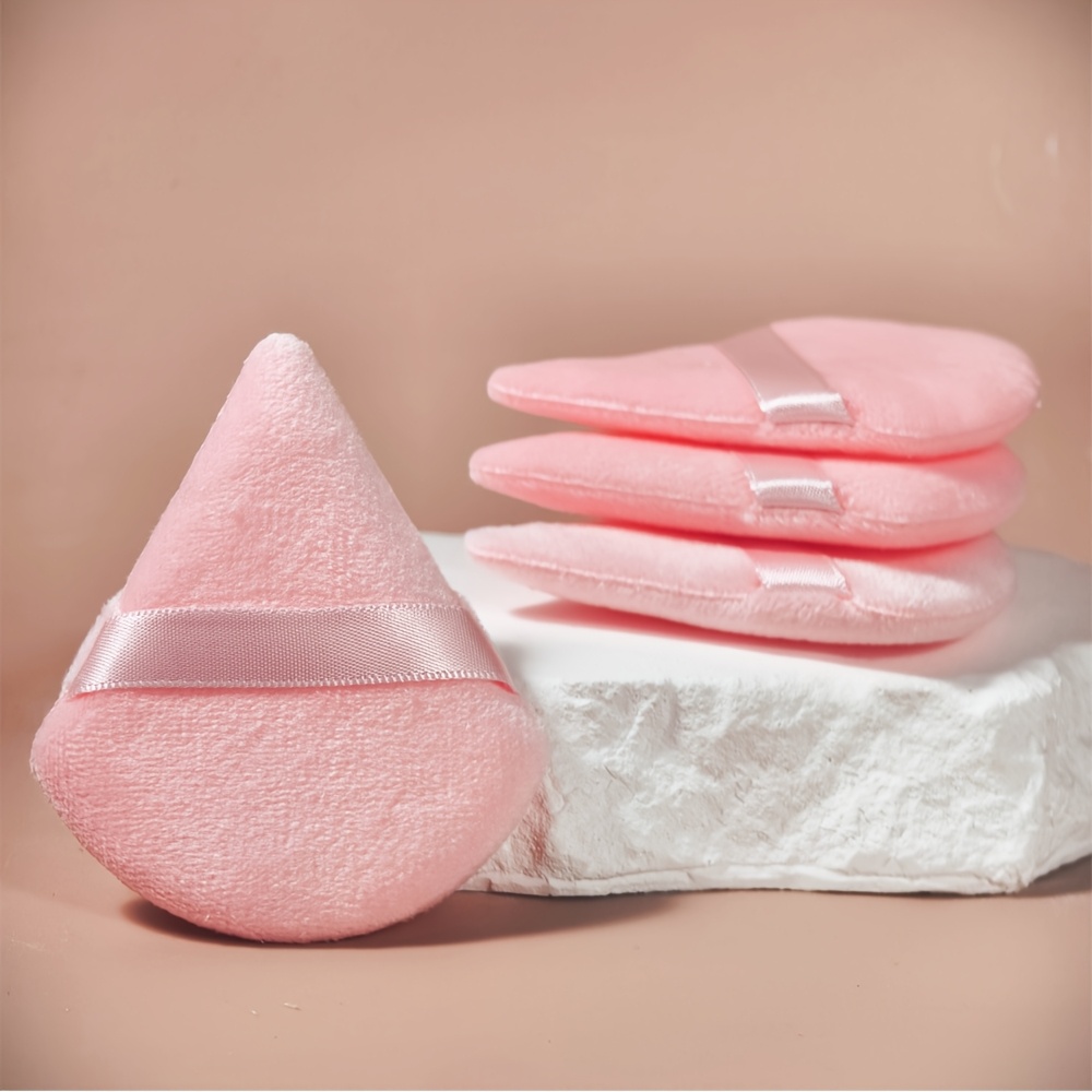 4pcs Triangular Fan-shaped Makeup Applicators, Finger Style Dual-use Facial Tool For Setting Powder And Loose Powder