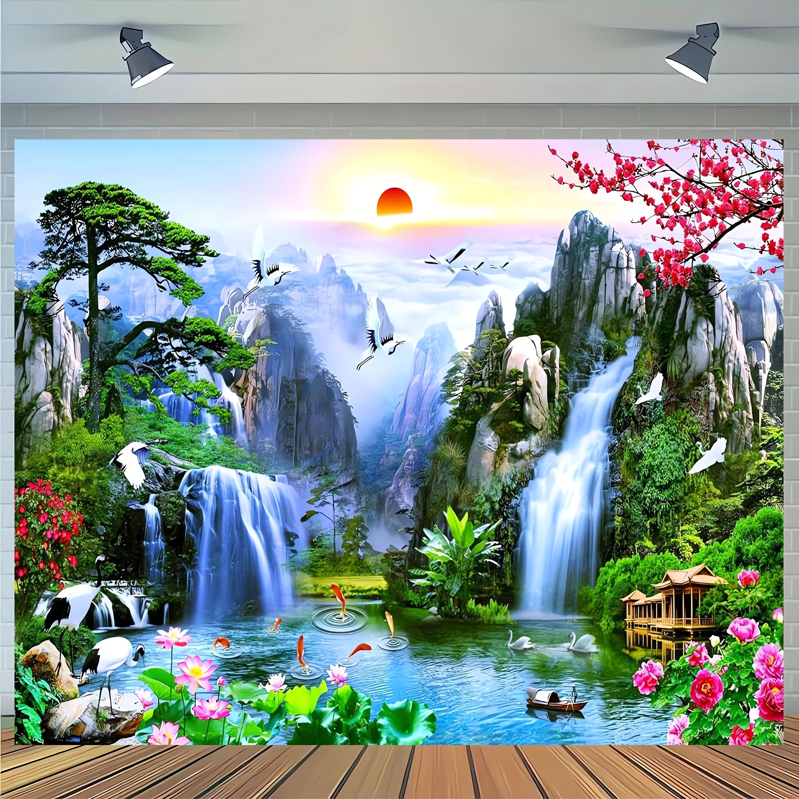 Large Fabric Wall Tapestry Enchanted Waterfall And Landscape_voghion.com