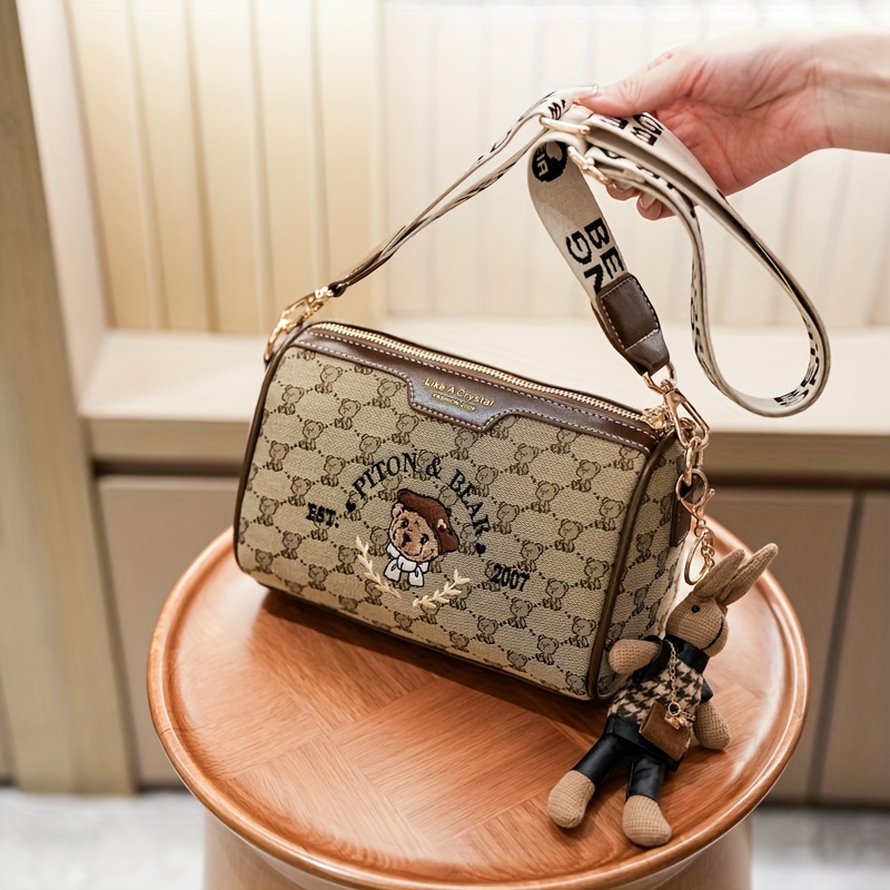 

Women' Crossbody Bag, Casual Shoulder Bag With Adjustable Strap, Embroidered Cartoon , Zip Closure, Fabric Material, Polyester , Be Washed,