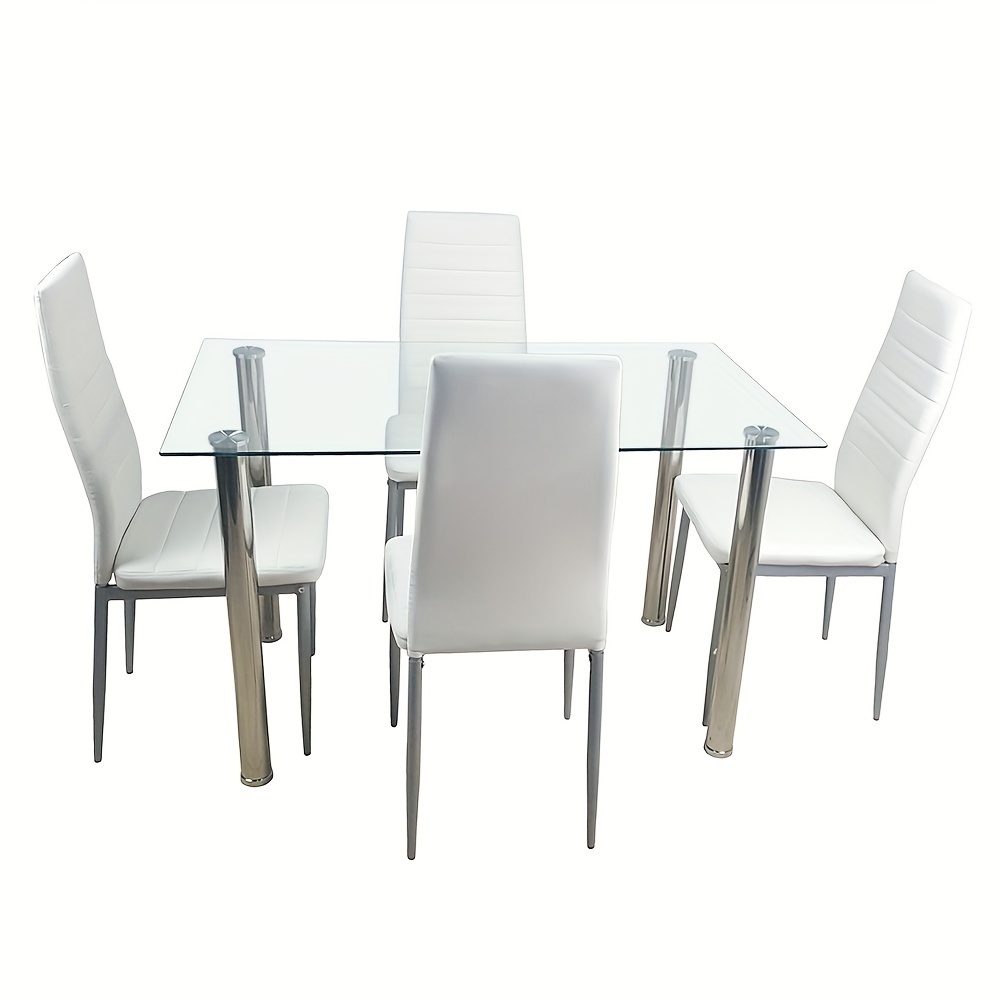 

Fch 4-seat Simple Rectangular Cylindrical Leg Table Tempered Glass Stainless Steel Clear Glass 110*70*75cm