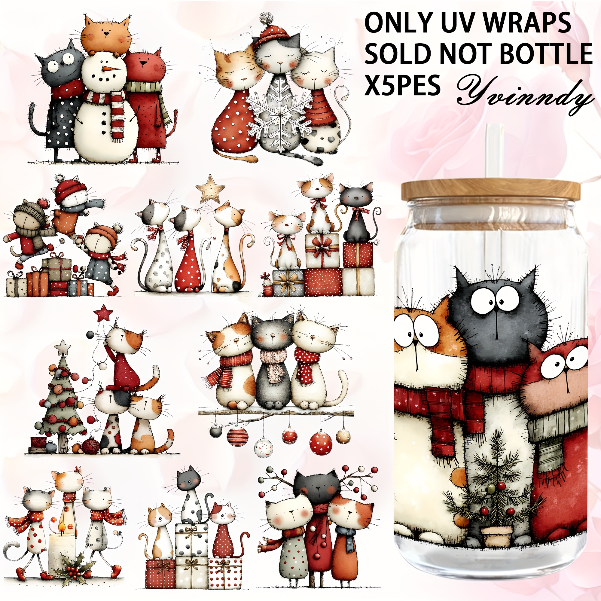 TEMU 5 Sheets Of Cat-themed Transfer Paper, Waterproof And Scratch-resistant, Ideal For 16oz Cups, Bottles, And Home Decor. Perfect For Crafts For