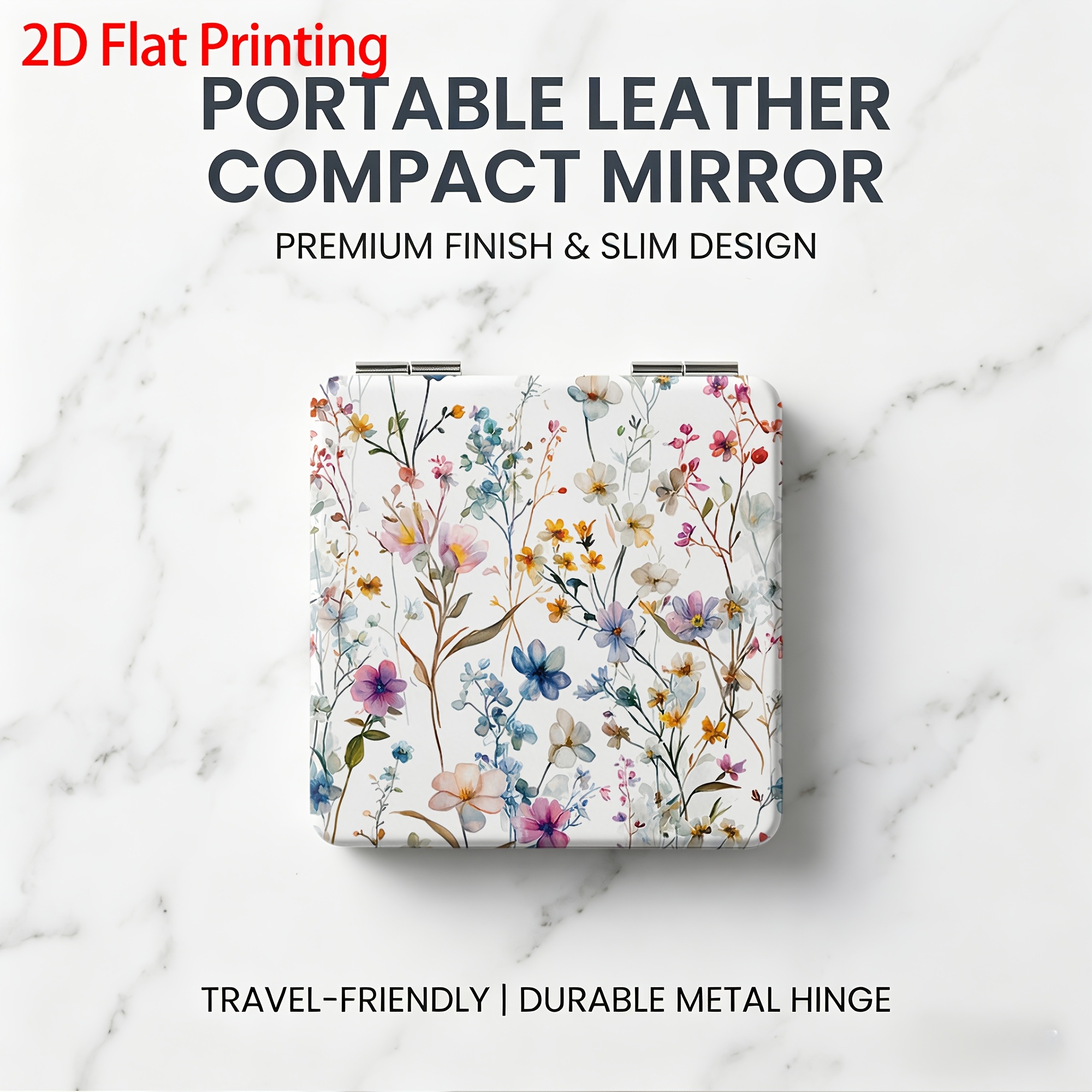 TEMU 1pc Wild Watercolor Floral Print Portable Compact Makeup Mirror For Home Bedroom Dressing Table Use 2d Flat Printing Autumn