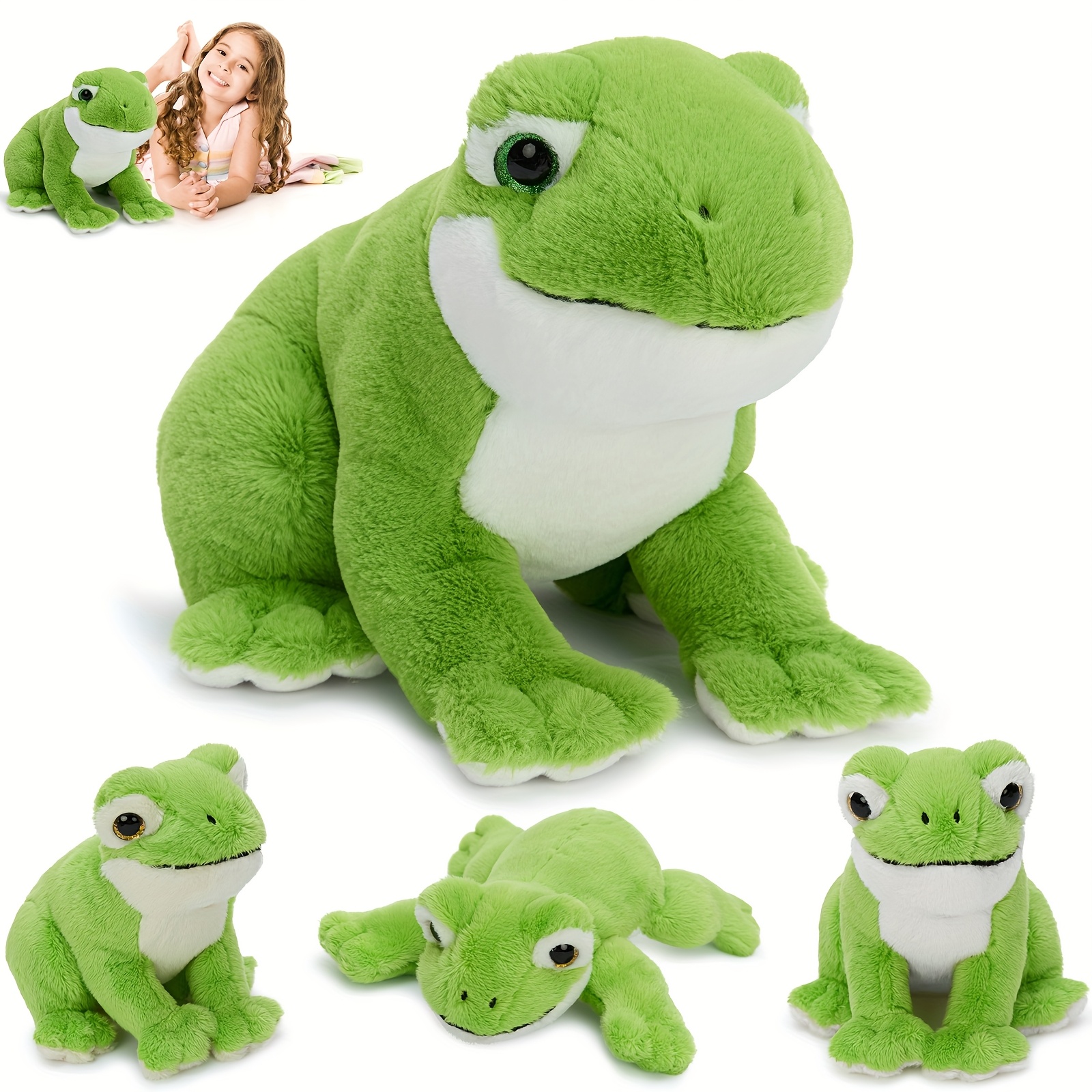 Image of Morismos Large Frog Plush Toy With Baby Inside, Realistic Green Stuffed Animal, Adorable Gifts For Birthday Party Decorations (40 Cm)