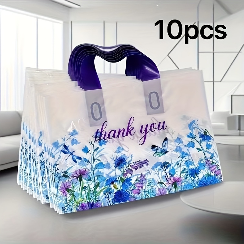 Gift For Her/him 10/5pcs Purple Blue Floral Thank You Gift Bags, Printed "thank You" Handheld Gift Bags, Elegant Plastic Shopping Bags, Suitable For Valentine's Day, Christmas, Small Shops, Weddings