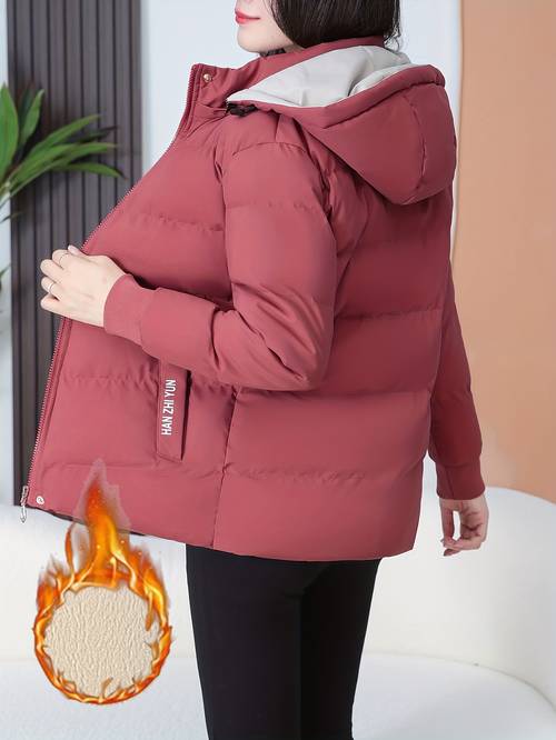 womens short plush thickened casual fashion hooded new winter warm jacket for middle aged moms