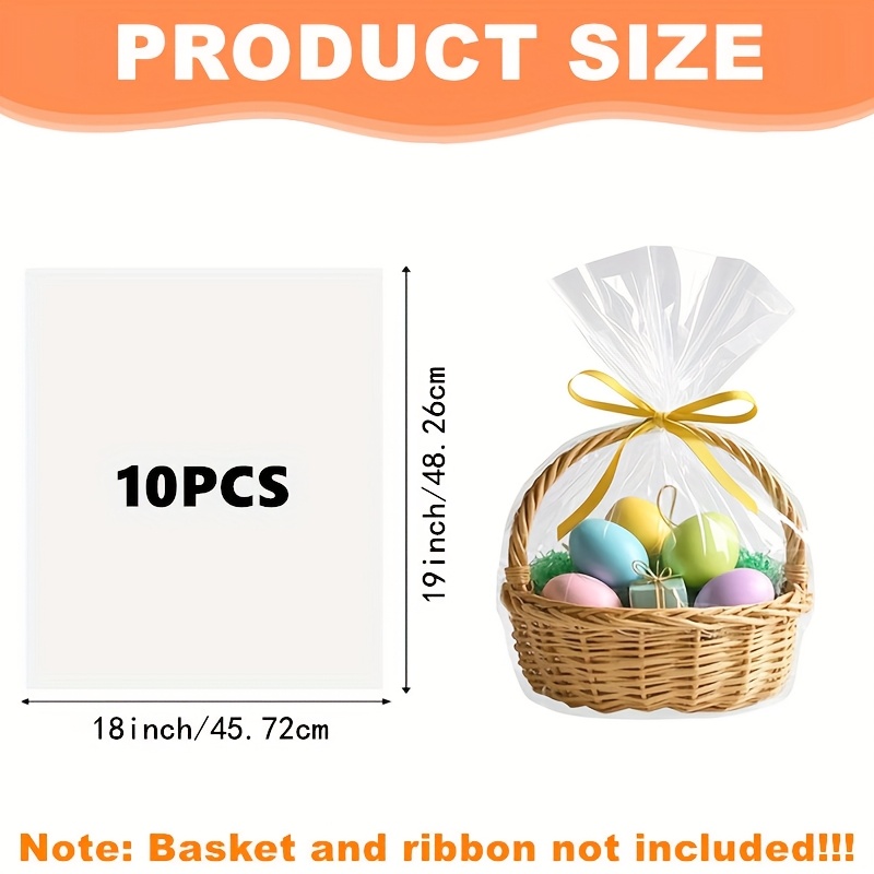 TEMU 10pcs Large Shrink Wrap Bags For Gift Baskets 14x18/18x19/20x24 Inch Clear Cellophane Basket Bags Pvc Heat Seal Gift Bag For Easter Halloween