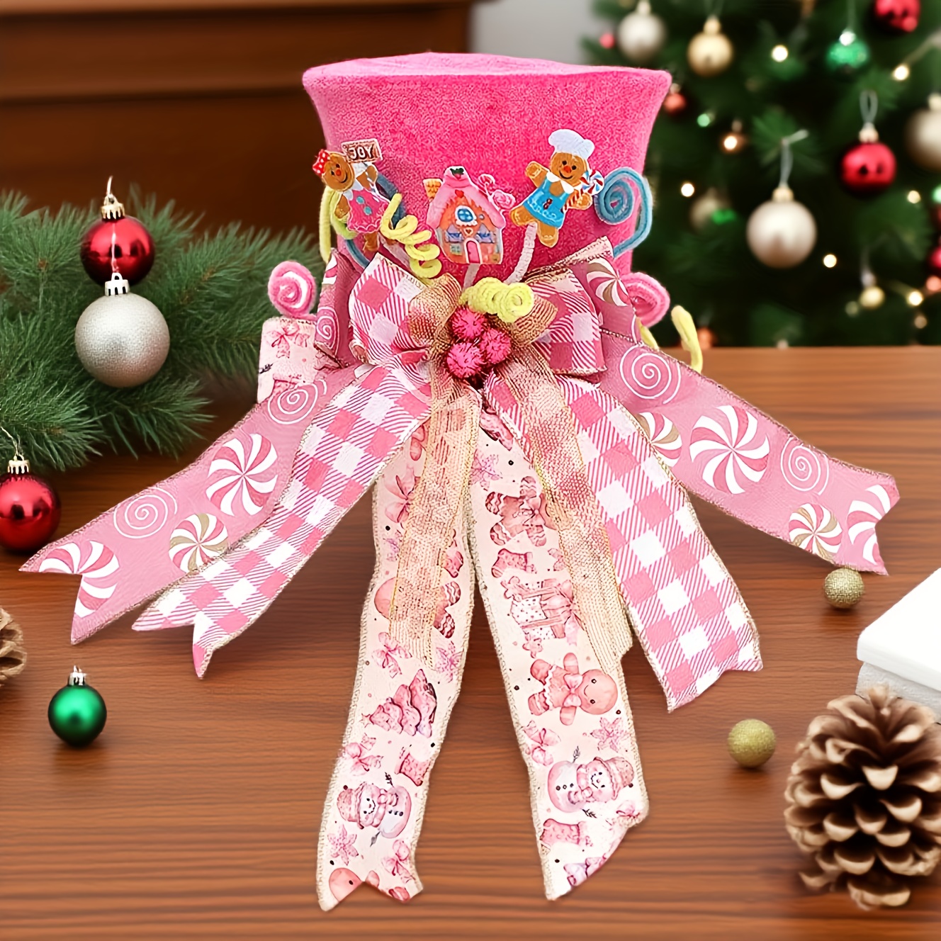 TEMU 1pc Of Christmas Decoration - Elegant Christmas Hat Decoration, Battery Free, , Suitable For Holiday Decoration, Home Party Decoration, Festive