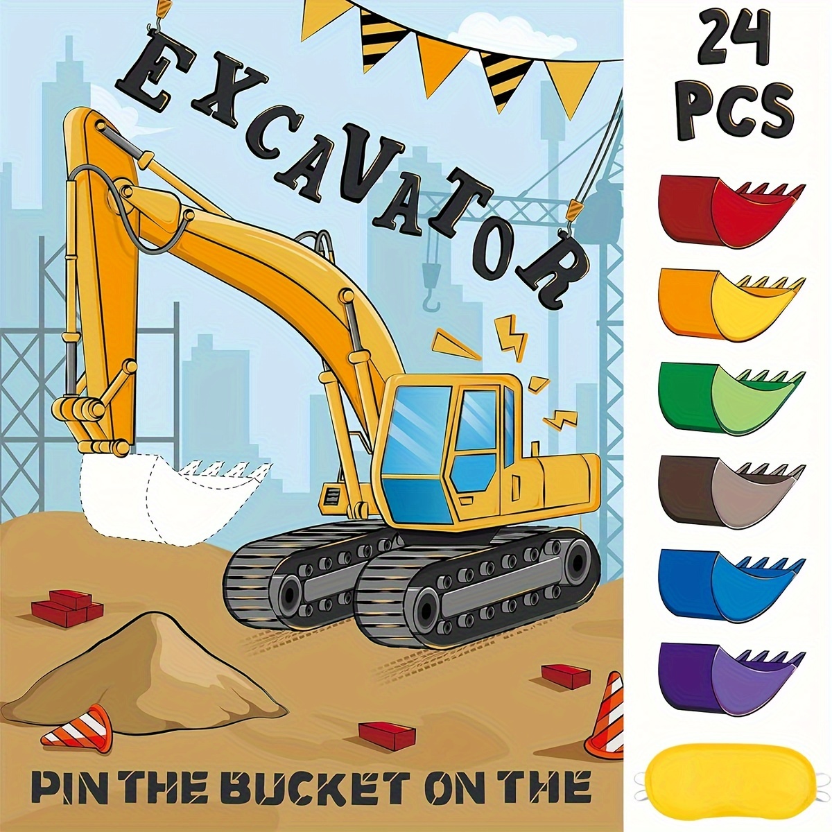 

24pcs Construction Theme Pin On The Excavator Game Set, Reusable Paper Stickers, Ideal For Birthday, Housewarming, Anniversary, Gender Reveal, Classroom Activities, With No Electricity Needed, For All