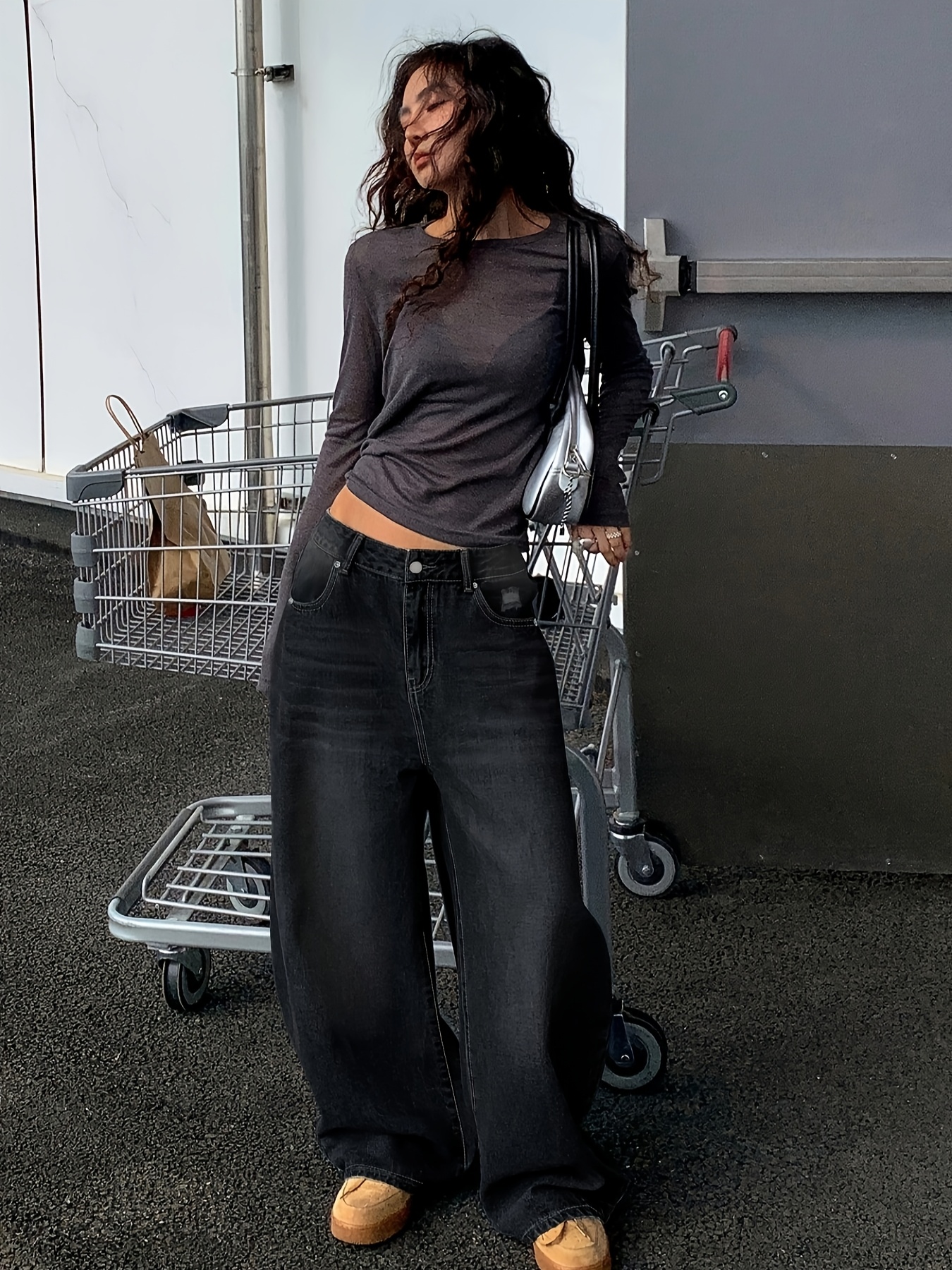 Jeans Anchos para Mujer con Detalles Desgastados y Largos Pantalones  Casuales Sueltos de No Elástica Lavables en Máquina pa