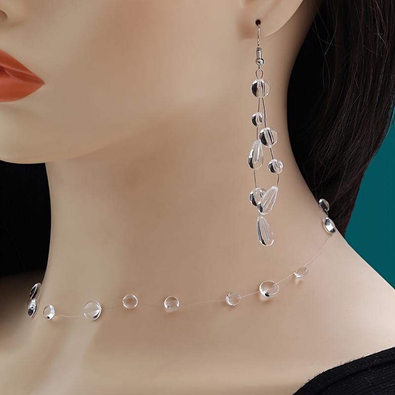 Image of 3pcs Unique And Creative Dewdrop Earrings Plus Dewdrop Necklace Set For Everyday And Party Wear For Ladies And, Beautiful Gifts