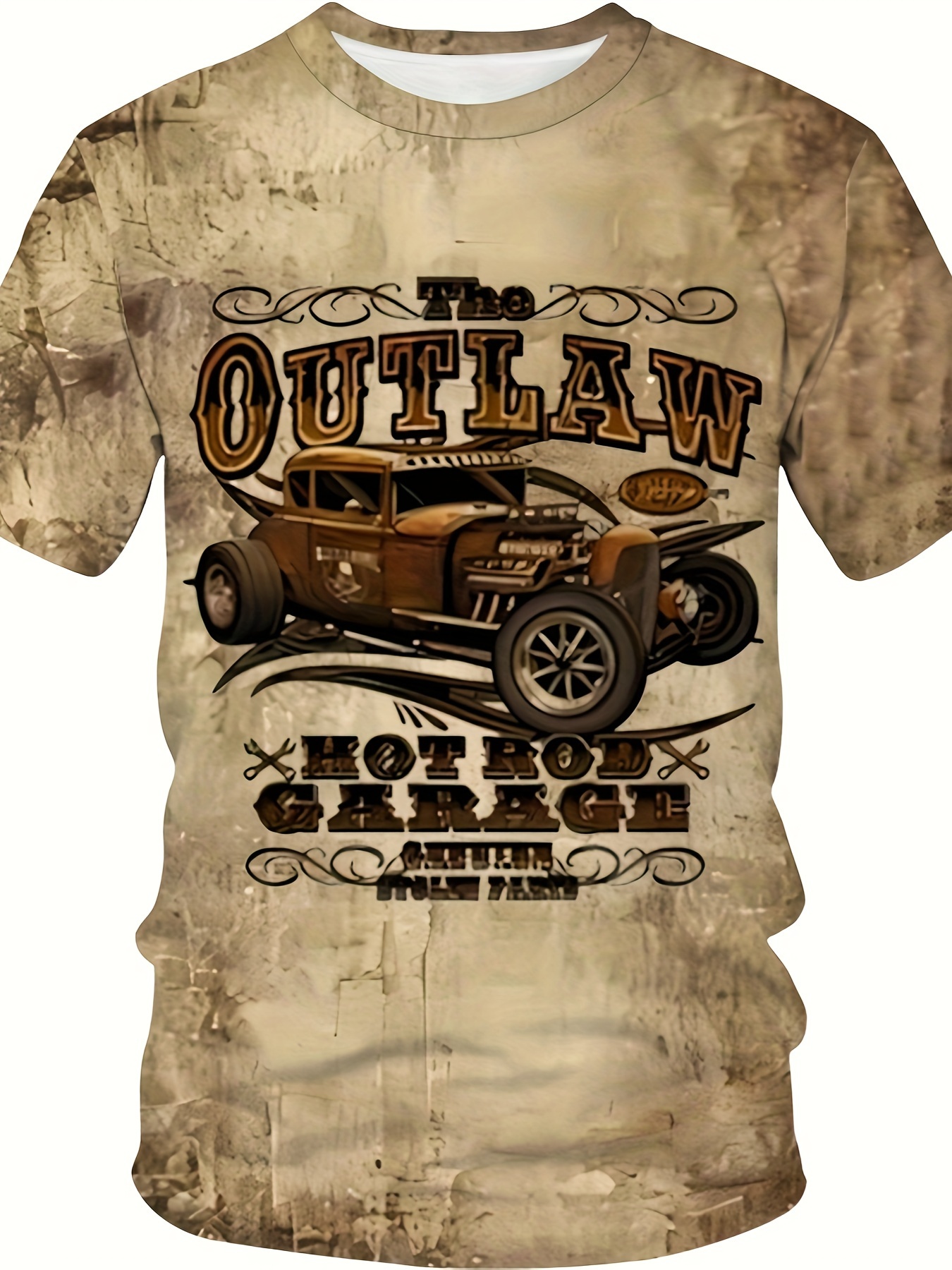 Men's Plus Size T-Shirt With Vintage Car 3D Print, Fashionable Retro Style Tee