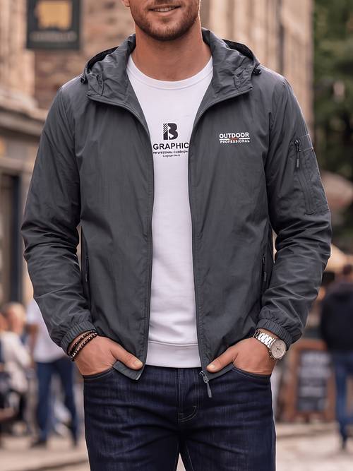 mens casual hooded jacket lightweight spring outdoor full zip coat style windbreaker active for daily wear
