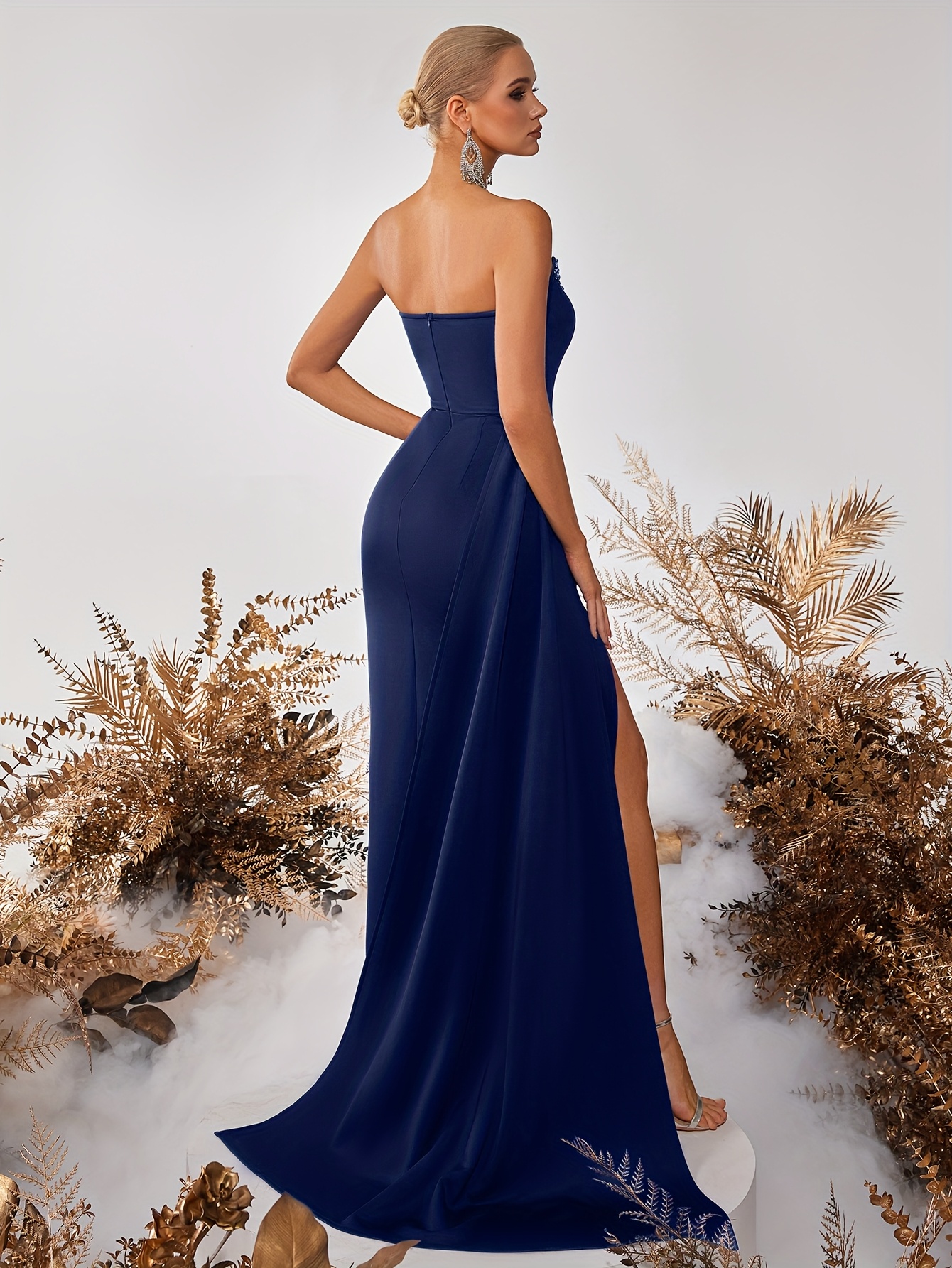 strapless navy blue long dress Mermaid Strapless Navy Blue Mother of The Bride Dress – Pgmdress