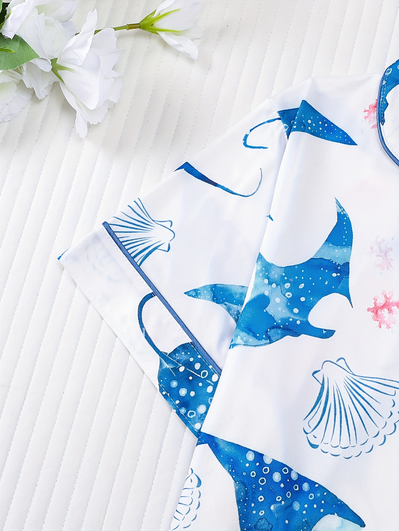 two piece cardigan short sleeved   with shorts pajama set ocean   print suitable for   in   womens lapel   Product details 3