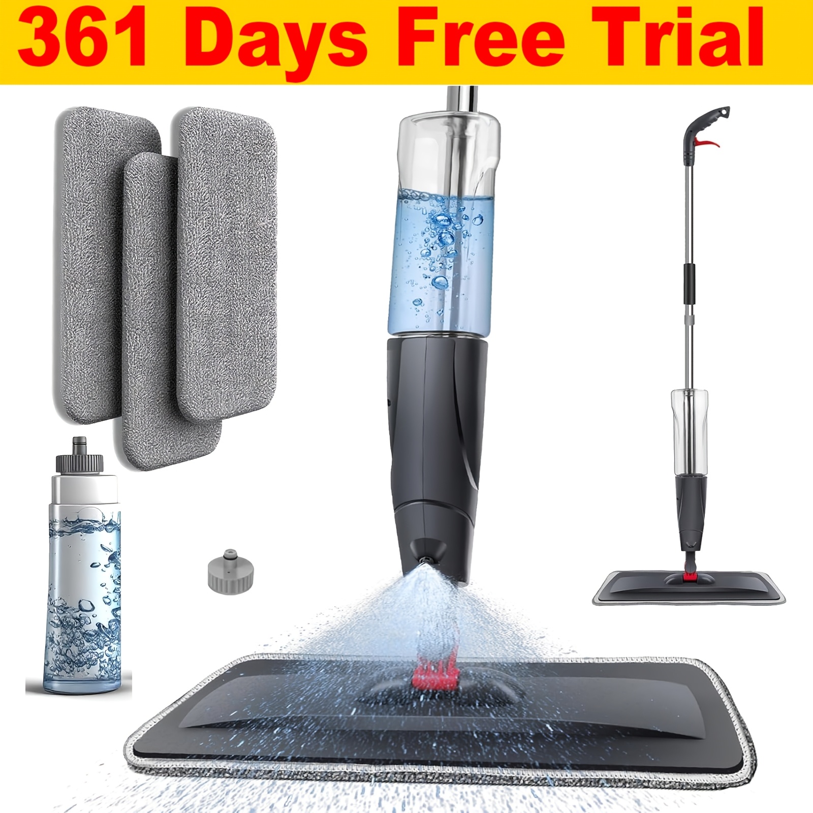 Microfibre Spray Mops For Floors Cleaning, 360 Degree Rotating Floor Mop Flat Dry Wet Mop With Spray Function, With 3 Washable Replacement Pads & 1 Bottle 360ml For Home Kitchen Cleaning
