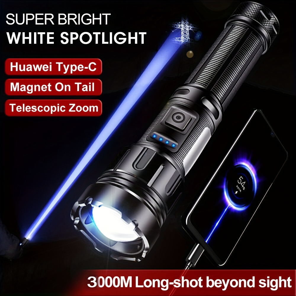 

Super Bright Rechargeable High-power Led Flashlight - Zoomable Flashlight With Long-range Beam And Cob Light - 7 Modes, - Ideal For Outdoor Running, Hunting, Hiking, Traveling, Camping