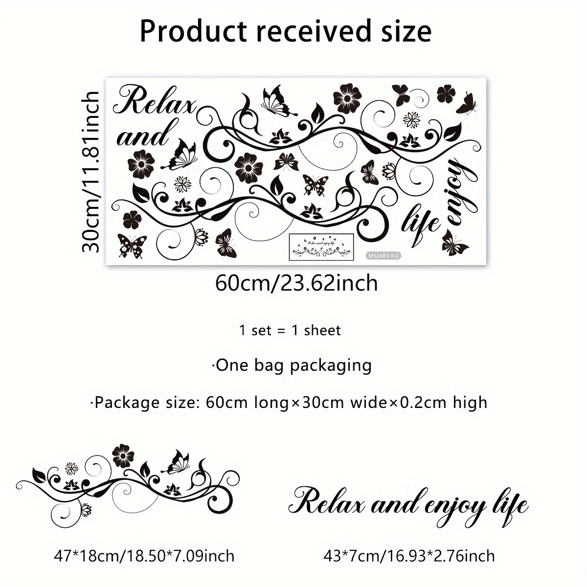 Image of Black Rattan Floral Bathroom English Wall Sticker Toilet Decoration Background Self-adhesive Wall Sticker