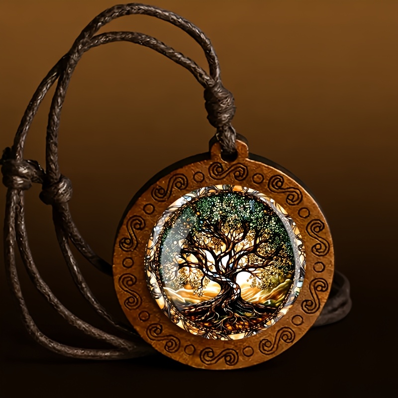 TEMU Collier en bois Arbre de Vie Éternel, Cadeau Petit et Facile Rétro, pour Amis et Famille. Accessoire de Mode Facile, Style au Port , Convient à